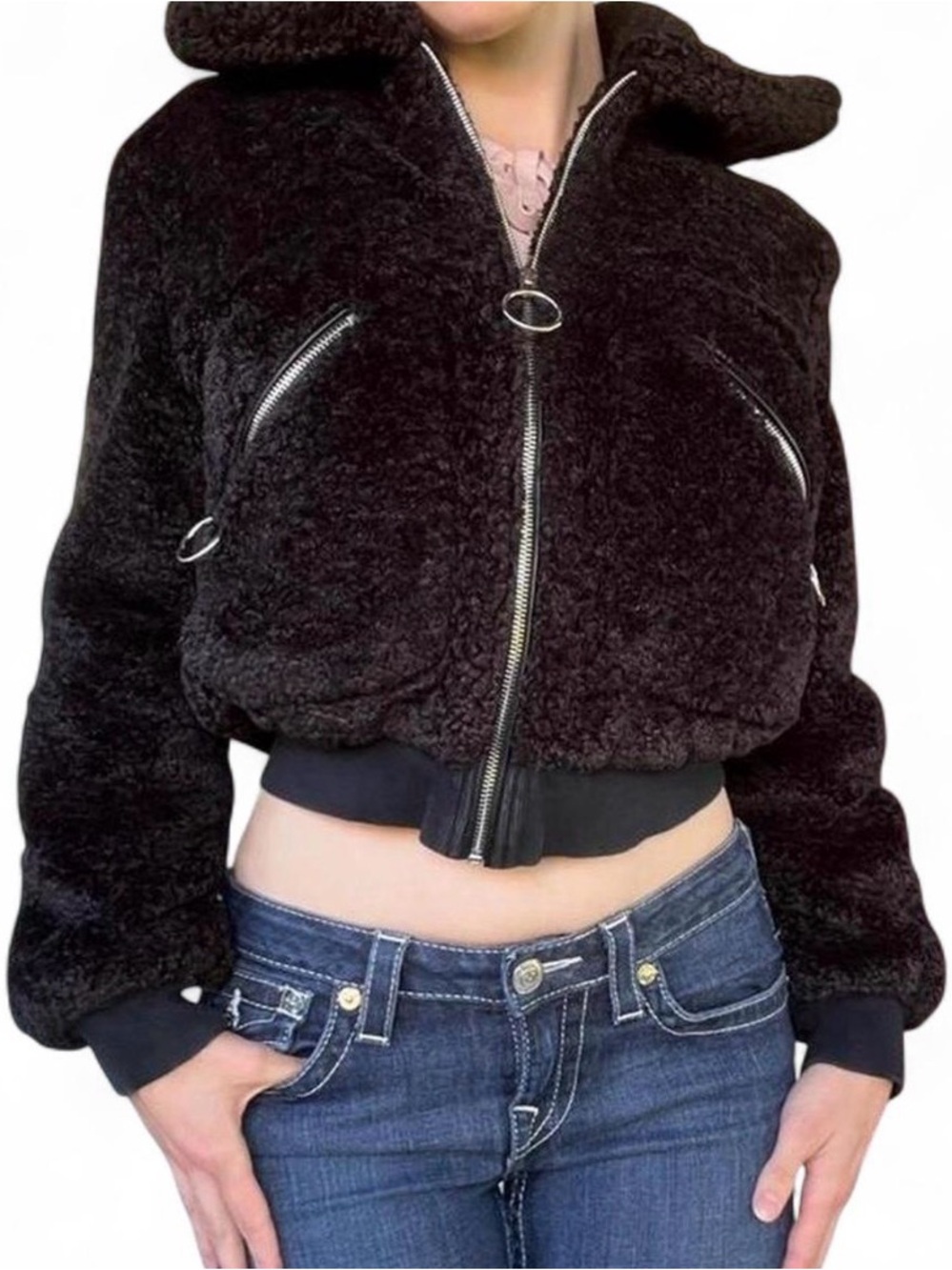 Blank NYC Black Cropped Bomber Jacket